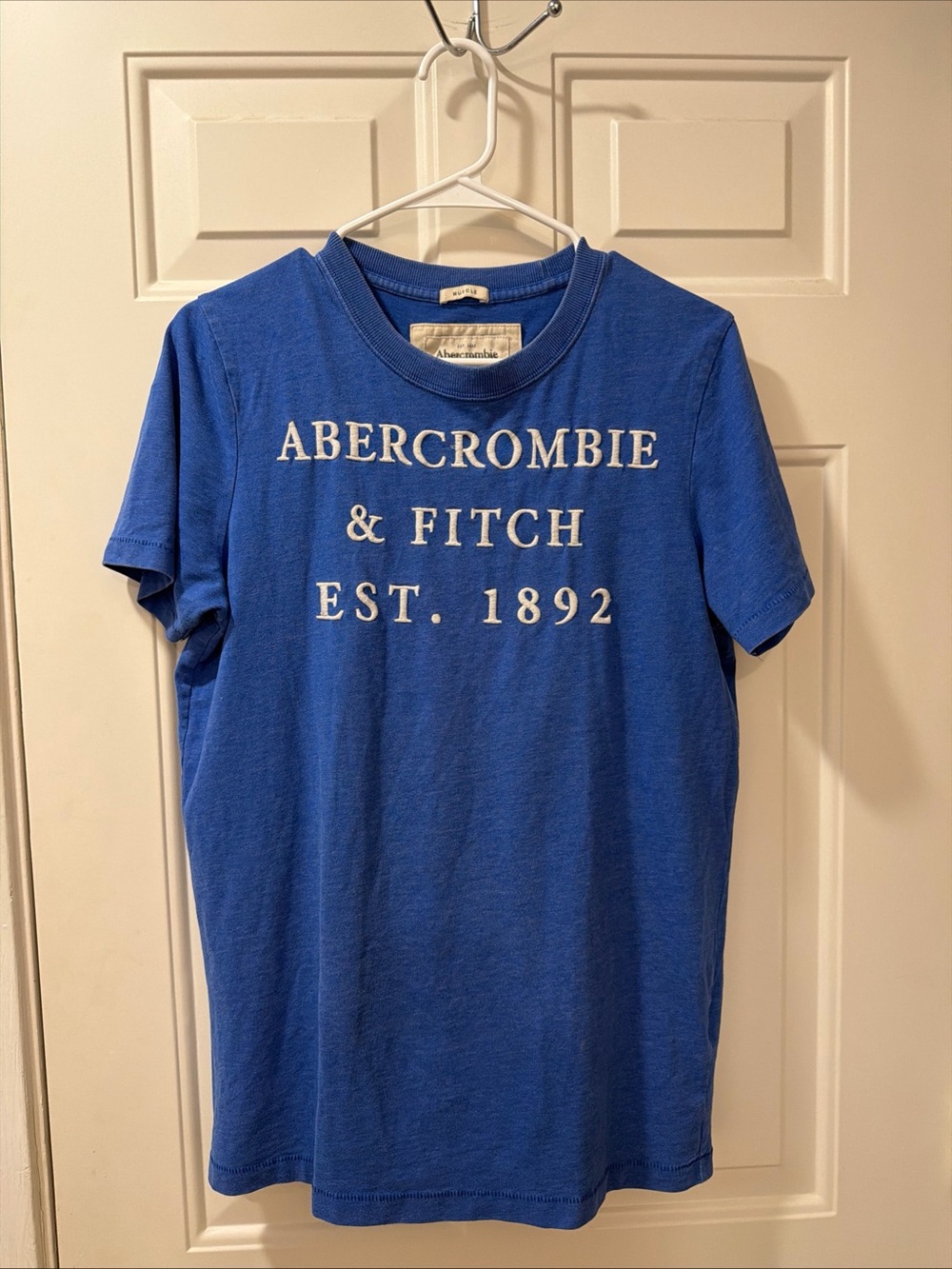 Abercrombie Fitch Mens Blue Muscle T Shirt Size XL Preppy Logo Y2K Vintage